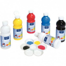 Carton de 6 flacons de 500 ml de peinture acrylique glossy LEFRANC BOURGEOIS enfants couleurs vives assorties