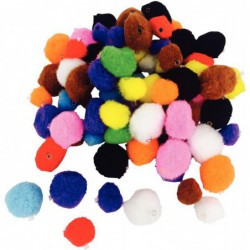 Sachet de 100 pompons à trou couleurs assorties