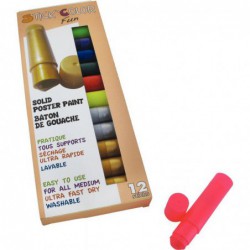 Boîte de 12 sticks de gouache solide coloris fluo et métal