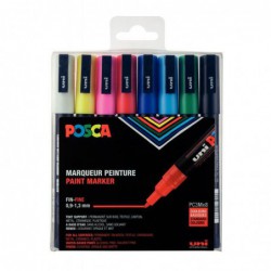 Pochette de 8 marqueurs pointe fine conique PC-3M POSCA couleurs assorties