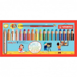 Étui de 18 crayons de couleur STABILO woody 3in1 + 1 taille-crayons + 1 pinceau